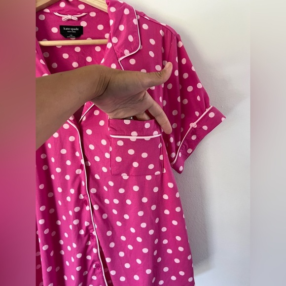 Kate Spade Pink Polka Dot Top & Crop Pants Pajama Set Size Large - Picture 12 of 14